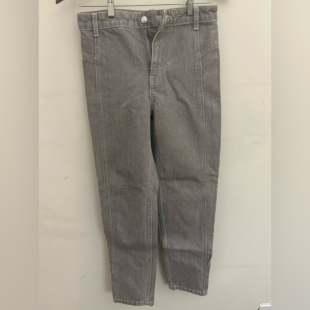 Topshop mom jeans grey light wash cropped ankle high waisted pants